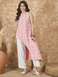 Pastel Peach V Neck Aline Kurta Set