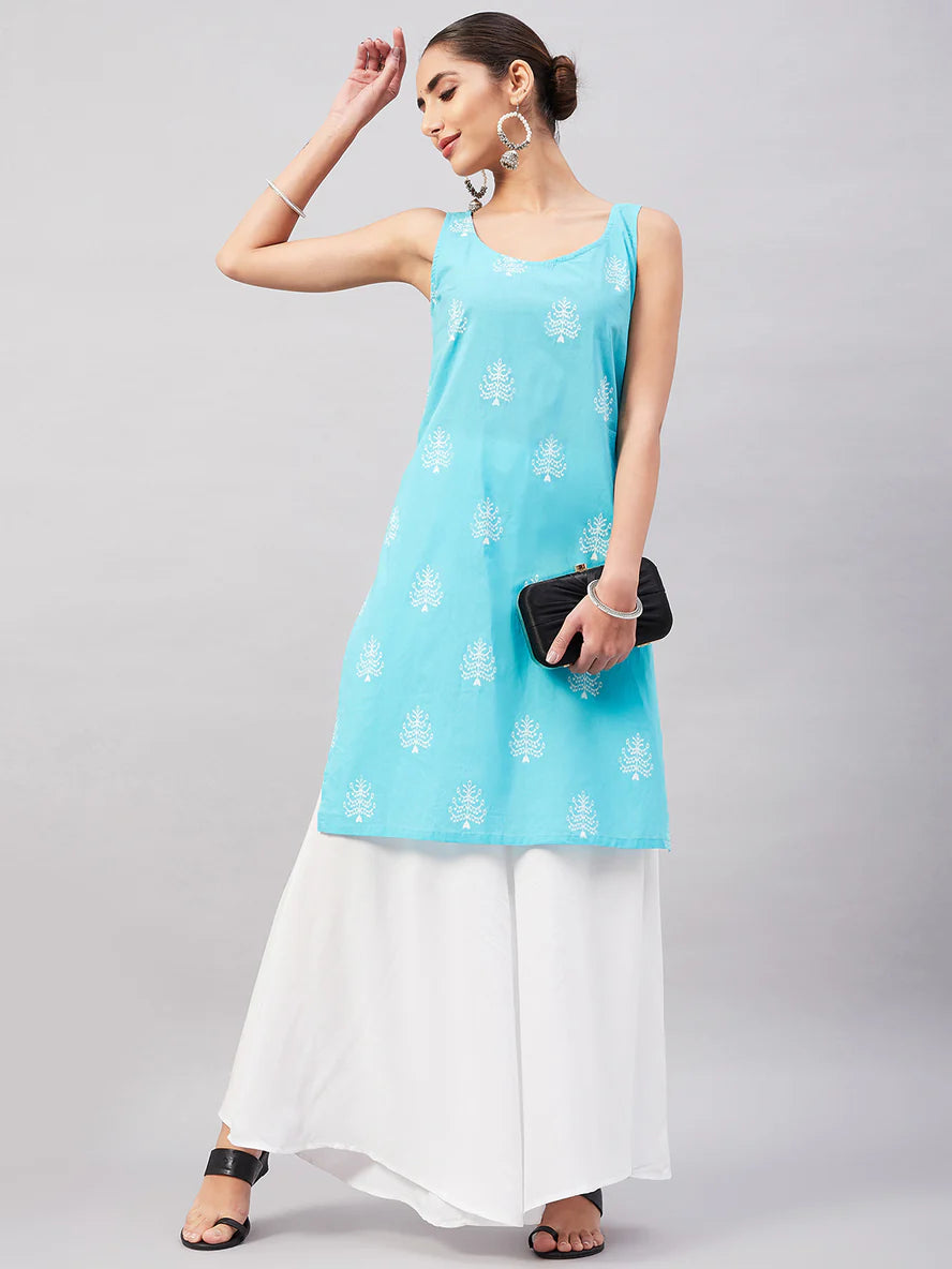 Sea Blue Straight Kurta