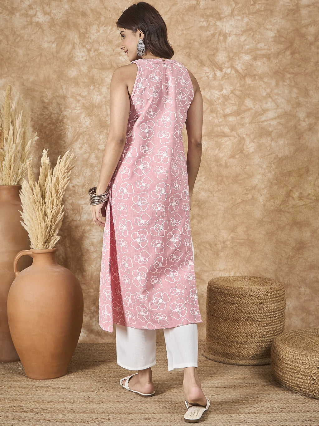 Pastel Peach V Neck Aline Kurta Set