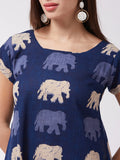 Blue Elephant Motif Midi Dress